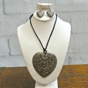 Pressed Tin Heart and Matching Earrings